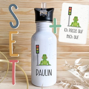 Personalisierbare Trinkflasche mit Wunschnamen Edelstahl 0.5l für Kinder Schule Kita Affirmationskarte A6 Achtsamkeit Mutmacher Geschenk