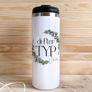 Personalizable thermal mug with name initials stainless steel insulated 0.4l to go coffee mug gift office study friend partner