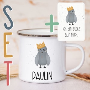 Personalisierte Emaille Tasse A6 Affirmationskarte Postkarte Geschenkset Mutmacher Selbstliebe Metallbecher Campingtasse mit Wunschnamen