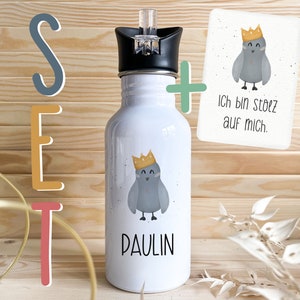 Personalisierbare Trinkflasche mit Wunschnamen Edelstahl 0.5l für Kinder Schule Kita Affirmationskarte A6 Achtsamkeit Mutmacher Geschenk
