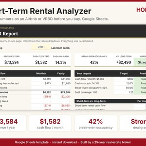 Airbnb Calculator Google Sheets | Short-Term Rental Analyzer, VRBO Cash Flow, Occupancy & Seasonality | Real Estate Investor Spreadsheet