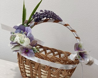 Cesta de mimbre de Pascua, Arreglo floral de primavera, Decoración de Pascua, Cesta de regalo, Cesta sorpresa, Flor de primavera, Artesanía hecha a mano