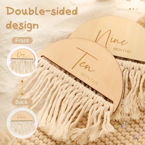 Tarjetas de hitos para recién nacidos de estilo bohemio, tarjetas redondas de hitos mensuales para bebés, tarjetas de hitos de madera para recién nacidos, tarjetas mensuales de anuncio de bebé