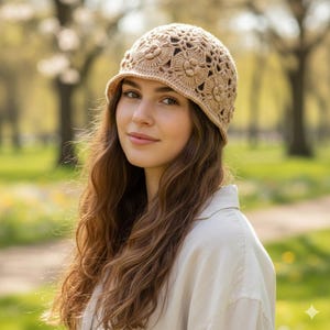 Patrón de gorro de crochet de gardenia retro