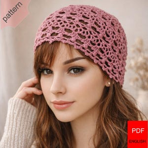 Pink Lace Crochet Hat Pattern – Boho Slouchy Beanie (PDF Pattern)
