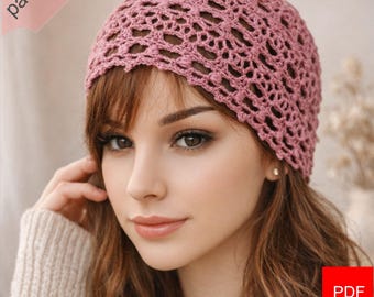 Rosa Spitzen-Häkelmütze - Muster – Boho Slouchy Beanie (PDF-Muster)