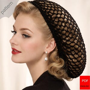 Redecilla de ganchillo negra para mujer, estilo años 40.