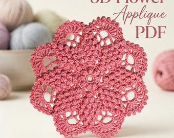 Crochet Coaster Pattern, Crochet Doily Pattern PDF, 3D Flower Lace Doily, Boho Table Decor, Digital Download