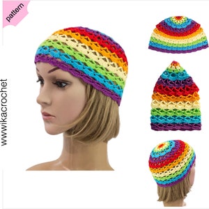 Crochet hat pattern for women Rainbow Colorful Crochet Hat Pattern PDF