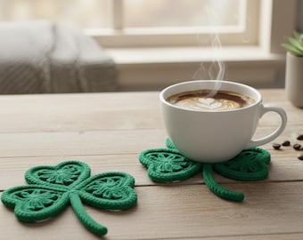 Crochet Shamrock Coaster Pattern, St. Patrick's Day Clover