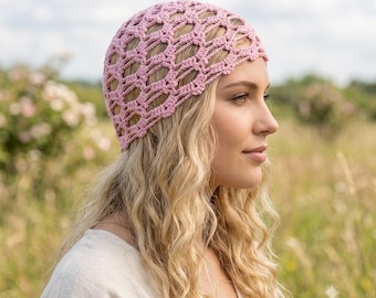 Sapphire Sky Lace Crochet Hat Pattern PDF | Womens Summer Beanie Crochet Pattern | Boho Openwork Mesh Hat