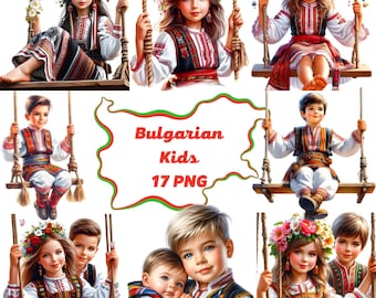 Bulgarian Kids,Bulgarian Folk,Bulgarian Tradition,Bulgarian Girl,Bulgarian Boy,Bulgarian Cvetnitsa,17 PNG,Transparent Clipart,Digital Paper