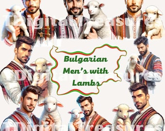 Bulgarian Men's with Lambs,Bulgarian St George,Bulgarian Folk,Bulgarian Clipart,Bulgarian Man,PNG Clipart,Transparent  Clipart,Digital Paper