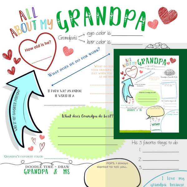 All About My Grandpa - Kids Activity Printable Fathers Day - Gift for Papaw - Last Minute Gift Idea - DIY Printout - Instant Download