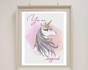 Unicorn Printable Wall Art for Nursery - Kids Room Decor - You Are Magical Rainbow Unicorn - Birthday or Baby Shower Gift - Digital Download