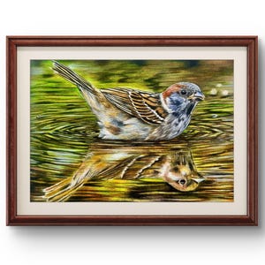 Stampa Realistica di Uccello con Riflesso sull’Acqua – Arte Naturale 30x40cm – Decorazione Parete Serena – Regalo Amanti della Natura