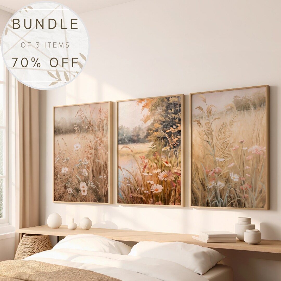 Printable Wildflower Field Landscape Oil Painting Vintage Landscape Art ...