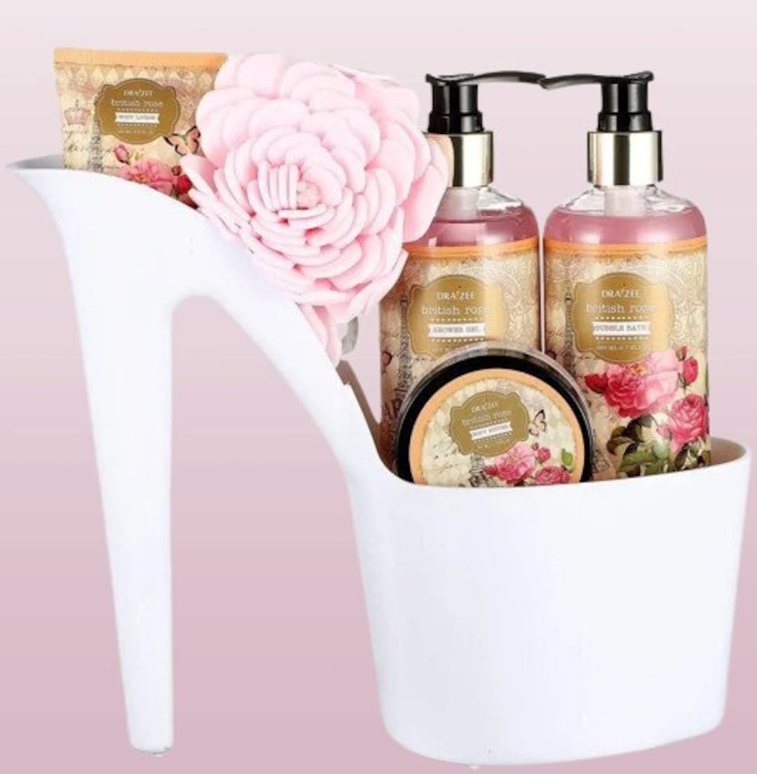 Spa Gift Set, Rose Scented Bath Essentials Gift Basket, Valentines Gift ...