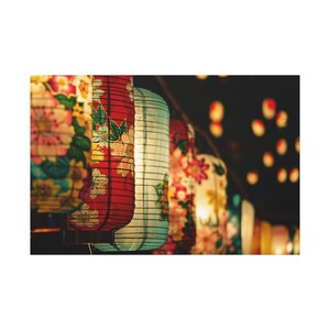 Japanese Floral Paper Lanterns: Colorful Lantern Canvas Art Print, Boho Decor for Home, Asian Inspired Wall Art, Relaxing Atmosphere