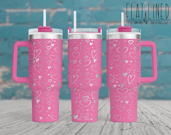 Valentine Herzen Laser graviertes Full Wrap Design für 40 Unzen Becher, nahtloses Design, SVG, Laser Rotary Tumbler Wrap, NUR digitaler Download