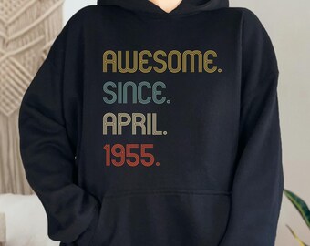 Awesome Since 1955 Sweatshirt, 70th Birthday Gift Hoodie, Gifts Sweatshirt for Women/Men, Grandma and Grandpa Sweaters,Funny Bday Sweatshirt