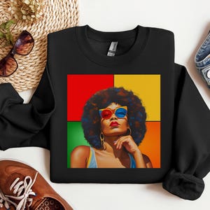 Vibrant Retro Aesthetic Sweatshirt Woman Natural,African American Top,Gift for Black Girl,Afro Art,Black Art Travel Sweatshirts,Gift for Her