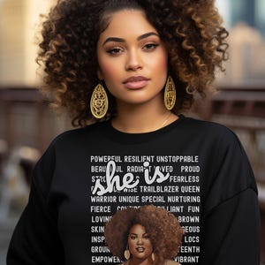 Bold Afro Woman Sweatshirt – Vibrant Colors,Confident Beauty,African Art,Uplifting Words,Cultural Statement,Melanin Gift,Juneteenth Birthday
