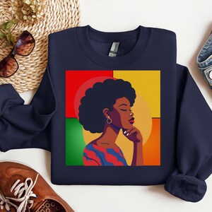 Vibrant Retro Aesthetic Sweatshirt Woman Natural,African American Top,Gift for Black Girl,Afro Art,Black Art Travel Sweatshirts,Gift for Her