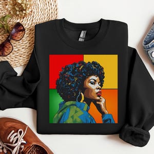 Vibrant Retro Aesthetic Sweatshirt Woman Natural,African American Top,Gift for Black Girl,Afro Art,Sweatshirts and Hoodies,Gift for Her