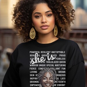 Bold Afro Woman Sweatshirt Vibrant Colors,Confident Beauty,African Art,Uplifting Words,Cultural Statement,Melanin Gift,Black Womens Clothing