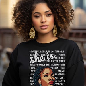 Bold Afro Woman Sweatshirt Vibrant Colors,Confident Beauty,African Art,Uplifting Words,Cultural Statement,Melanin Gift,Black Womens Clothing