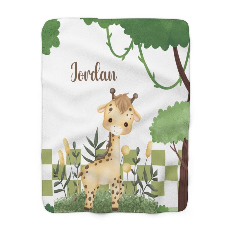 Safari Animals Baby Blanket Jungle Greenery Personalized Boy Girl Name ...