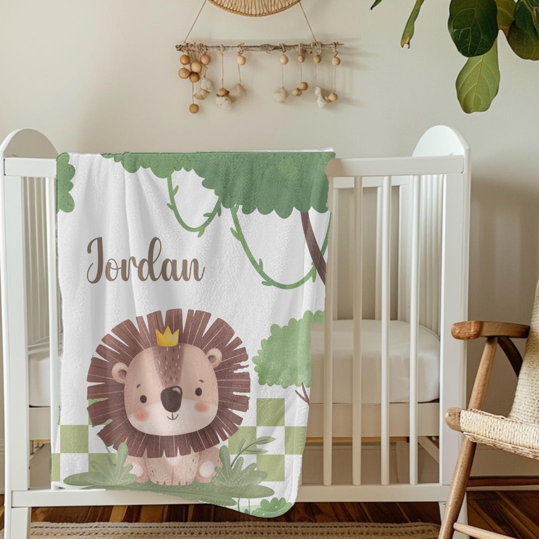 Safari Animals Baby Blanket Jungle Greenery Personalized Boy Girl Name ...