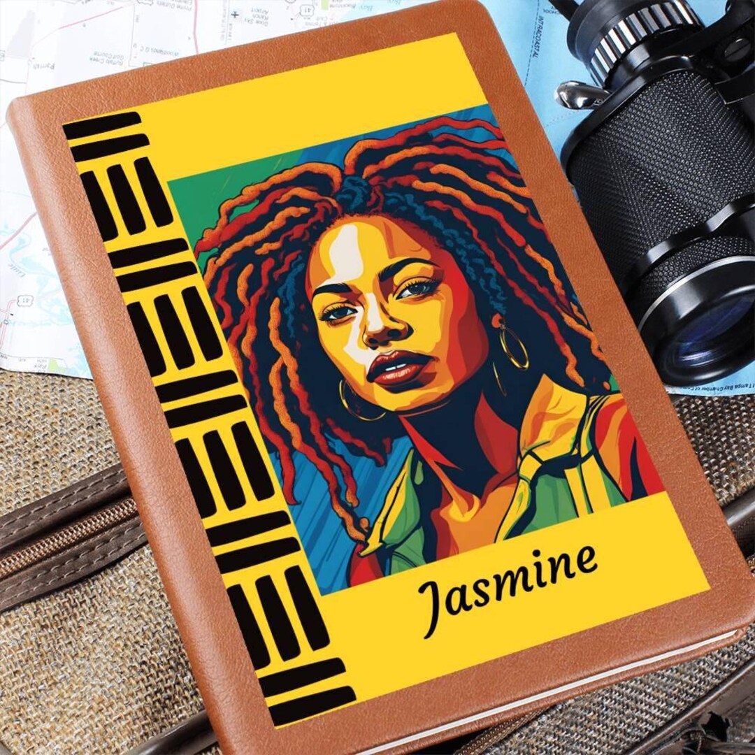 Custom Afrocentric Journal - Brown Leather Notebook With Vibrant ...