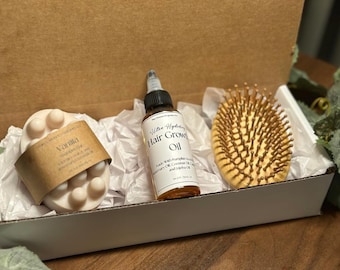 Ultimate Hair Care Gift Set – Natural Shampoo Bar Scent Choice, Bamboo Scalp Massager + Hair Growth Oil – Eco-Friendly Self Care Kit