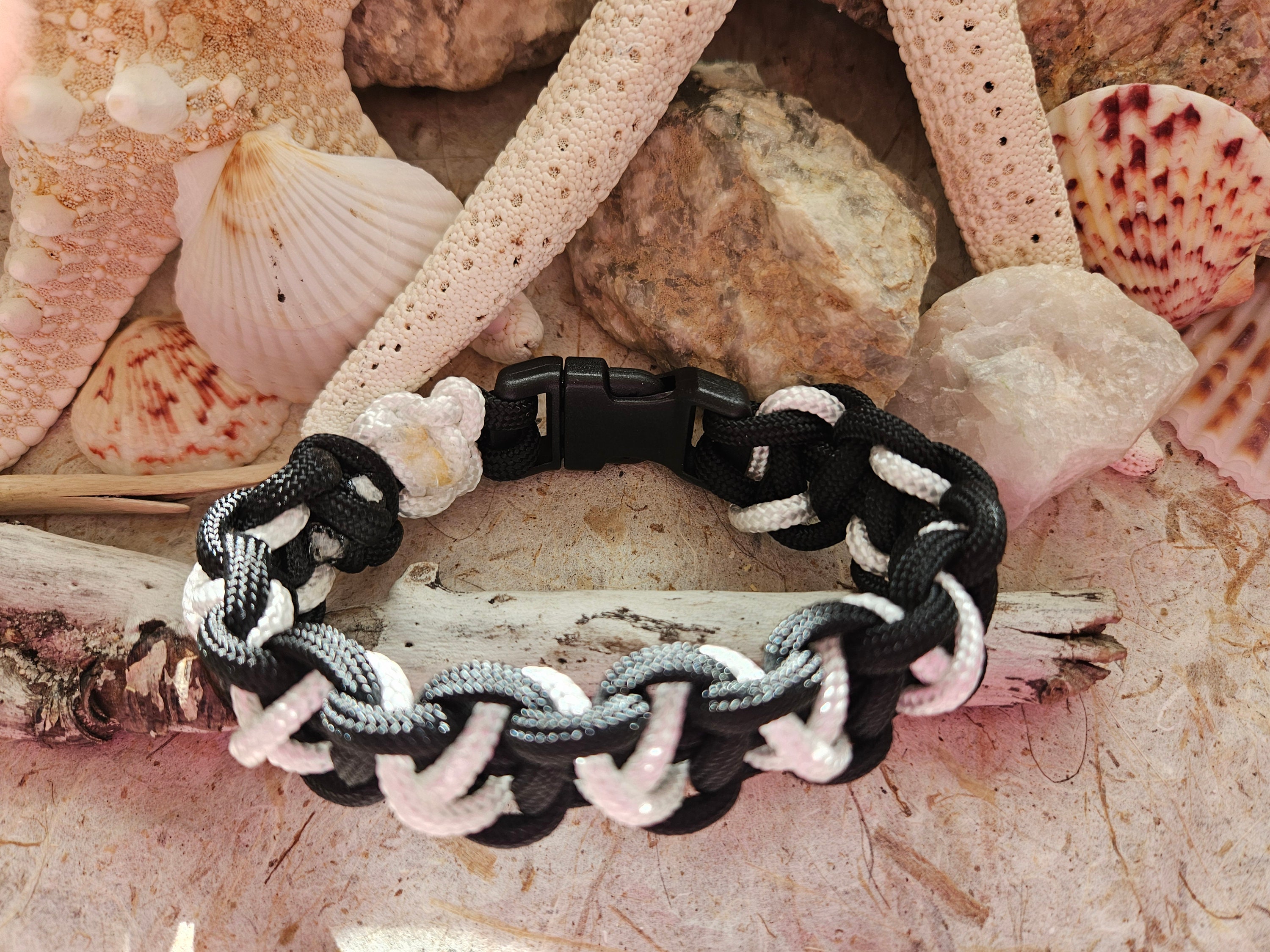 Handmade Black and White Nylon Cord XOXO Pattern With