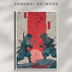 Samurai Duel Art Print: Retro Manga Style Japanese Warrior Poster