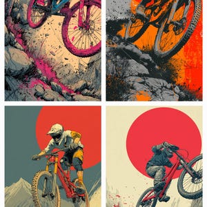 Mountain Bike Wall Art Set – Extreme Sports Poster – Downhill Cycling Print – Adventure Art – Digital Download