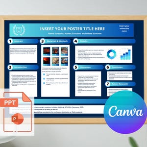 Plantilla de póster científico de fácil edición / Diseño profesional para PowerPoint y Canva / Lista para conferencias de investigación / Investigador académico de doctorado