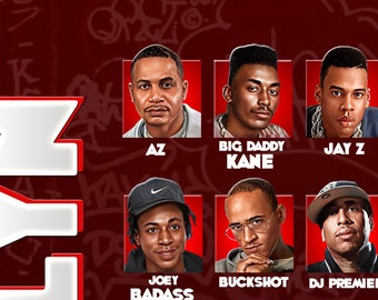 Brooklyn Rap Legends Poster: Notorious B.I.G, Jay Z, Run DMC