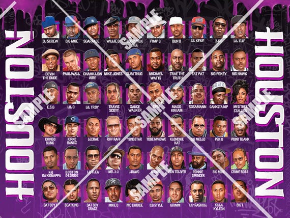 Houston Rap Legends Poster: DJ Screw, UGK, Scarface - Hip Hop Art