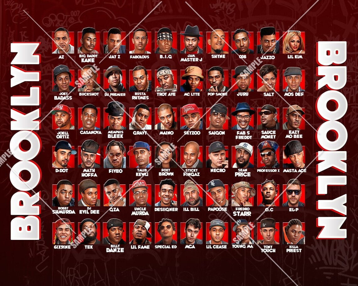 Brooklyn Rap Legends Poster: Notorious B.I.G, Jay Z, Run DMC