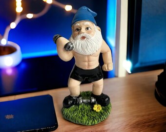 Gym Gnome, Bodybuilder Gnome, Bodybuilding Gnome, Strong Gnome, Gnome Lifting Weights, Funny Garden Gnome, Cool Garden Decor