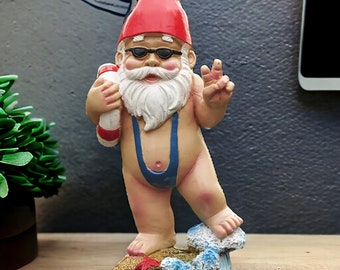 Mankini Gnome, Beach Gnome, Rude Gnome, Innapropraite Gnome , Funny Gnome, Funny Garden Deocr, Funny Home Decor, Relaxed Gnome, Resin Gnome