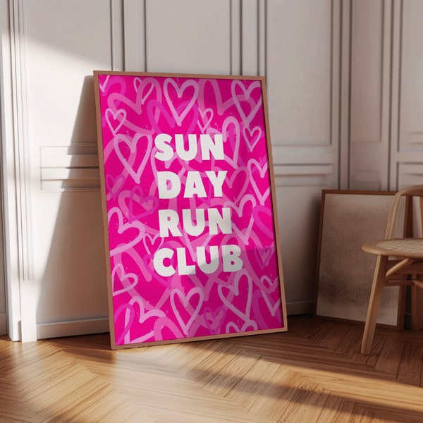 Sunday Run Club | PRINTABLE art | Trendy Girl Posters | Running Art Decor | Trendy Dorm Decor | Digital Print | Pink Theme