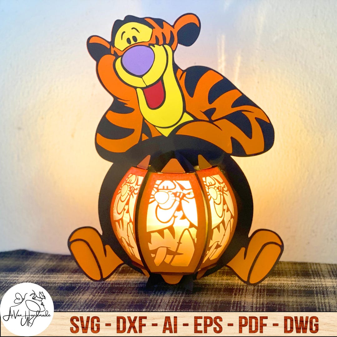 Tigger Shadow Cartoon Tigger Lantern Lamp Cut File Svg, Cute Character Shadow Box ...