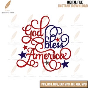 God Bless America Machine Embroidery, Coquette Fourth of July Embroidery Design, Patriotic Machine Embroidery File, 5 sizes image 1