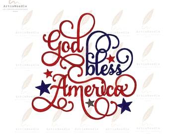 God Bless America Machine Embroidery, Coquette Fourth of July Embroidery Design, Patriotic Machine Embroidery File, 5 sizes