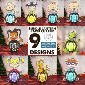 Bundle Cartoon Lantern Paper Cut File Svg,Children's Room Decoration,Cartoon Character Lantern , Cartoon Lantern Lamp Svg,Lantern Shadow Box
