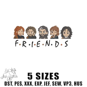 Chibi Anime Friends Embroidery, Cartoon Character Lineup Embroidery Design, Elegant Celestial Directional Symbol Embroidery File, 5 sizes